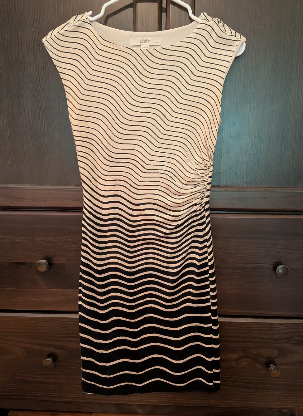 LOFT Cream and Navy Lined Sheath Dress XXSP